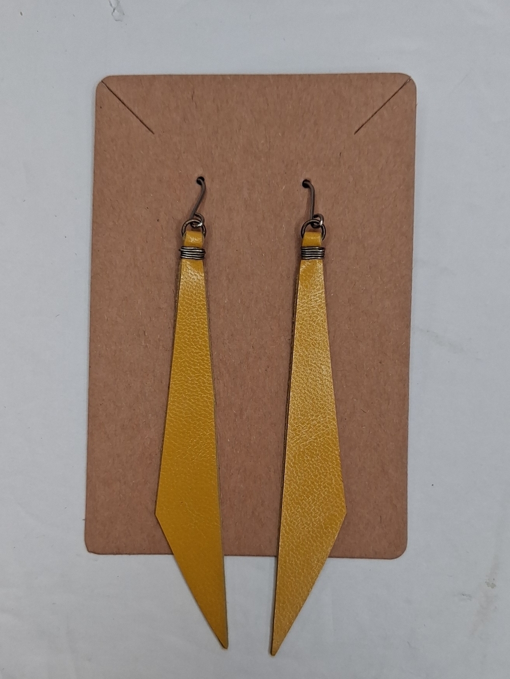 Yellow Leather Geometric Drop Earrings Handmade Dangle Earrings